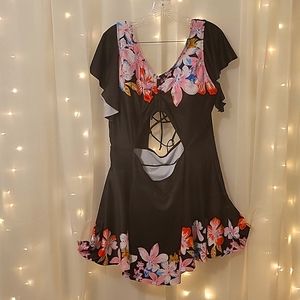 Cute One Piece cut out Swimsuit with flutter sleeves and lace up back 3X